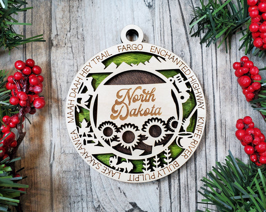 North Dakota Round Ornament - KJW